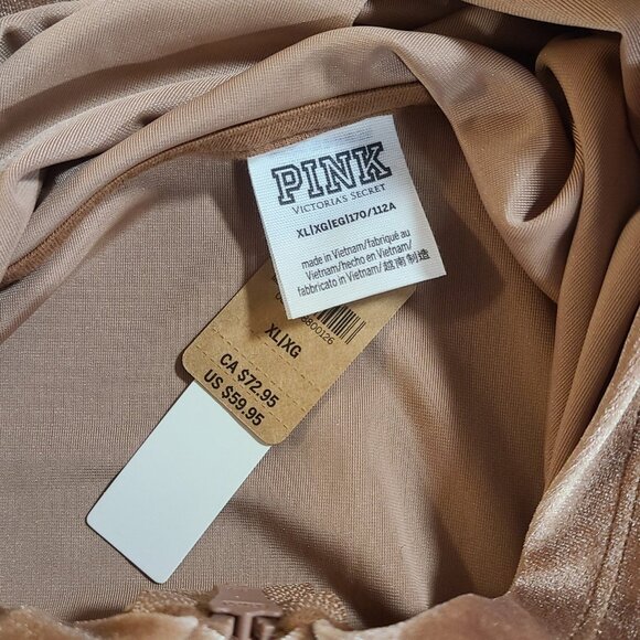 PINK Victorias Secret Velour Track Suit Jacket NEW Size XL Y2K Style Taupe - Picture 4 of 7